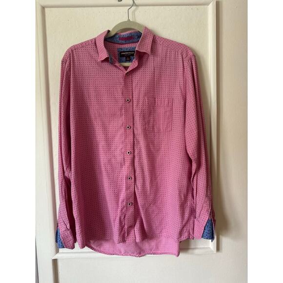 Johnston & Murphy Pink Button-Up Shirt Large Geometric Print 100% Cotton Large - Picture 1 of 5